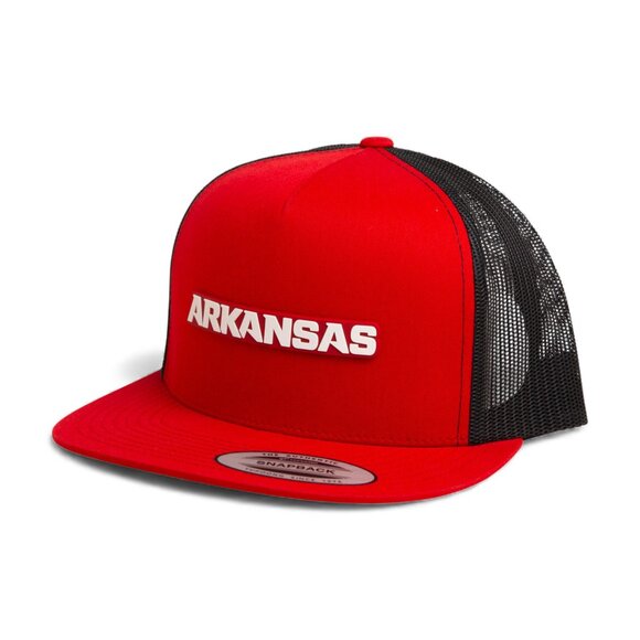 Arkansas Razorbacks ARKANSAS White Snapback Flat Bill Trucker Hat- Red/ Black - Picture 2 of 3